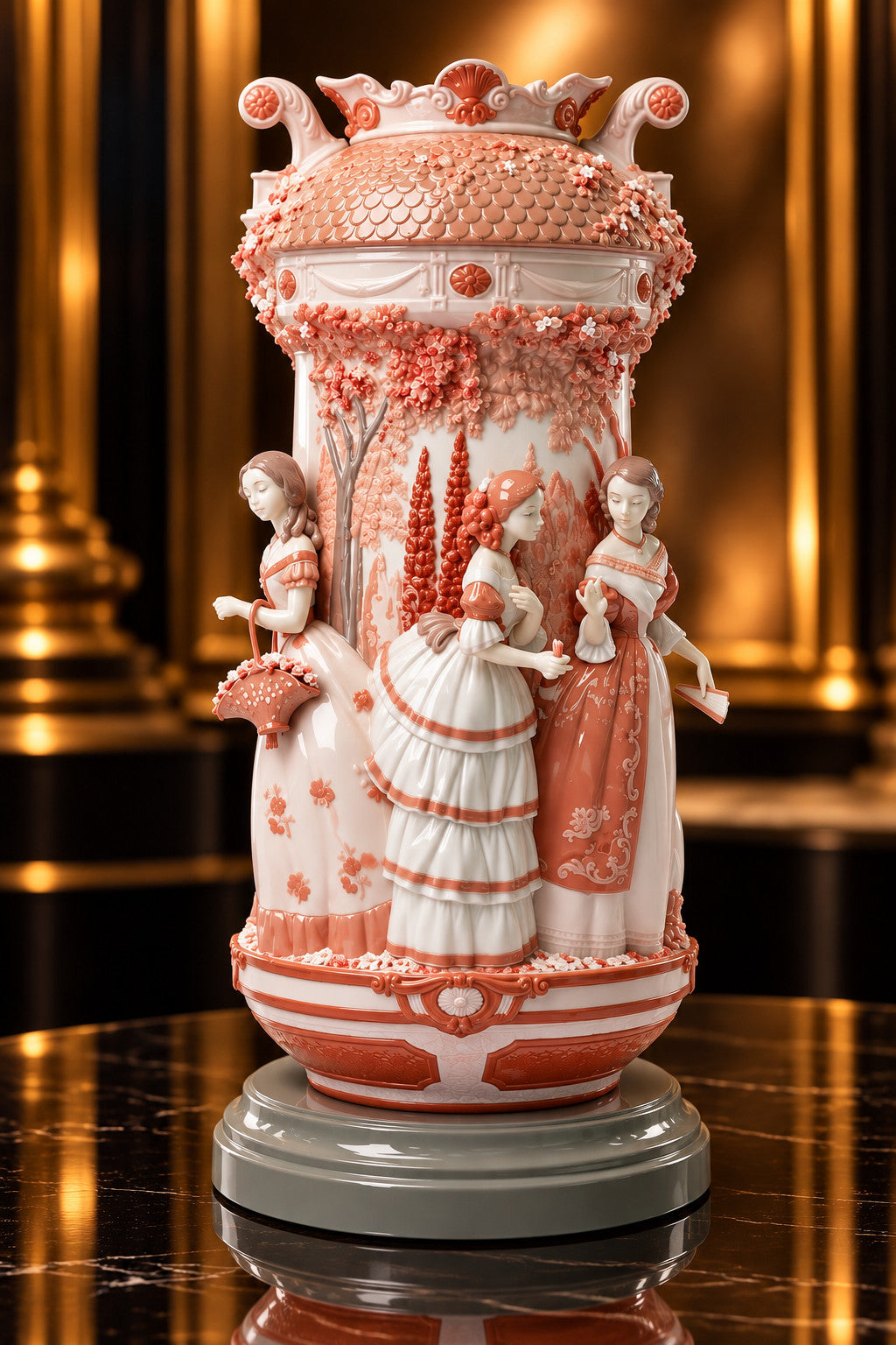 Lladró Ladies in the Garden Vase Red #01007032 – Re-Deco Limited Edition 250 – NEW