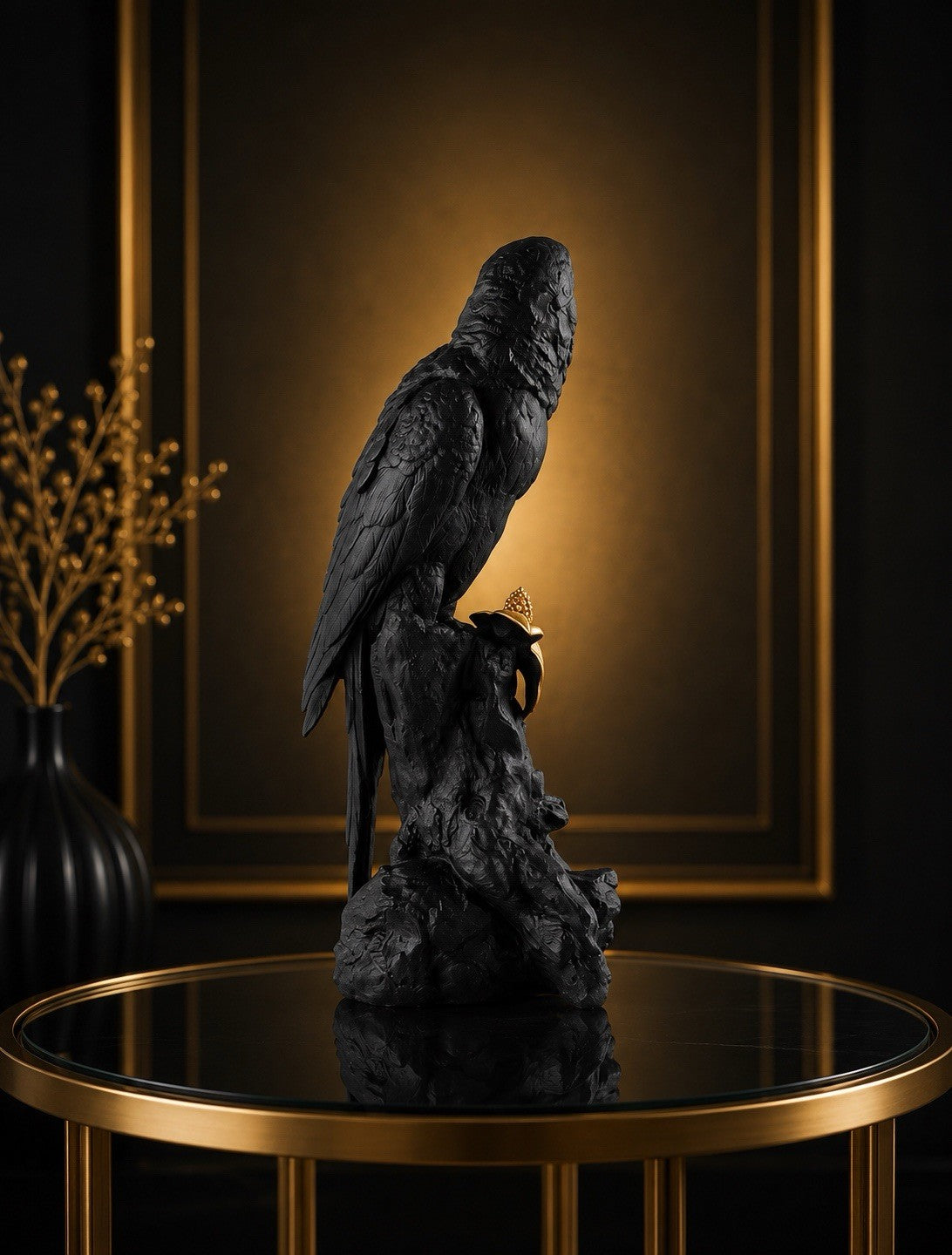 Lladro 01009577 Macaw Bird Black Gold Limited Edition Matte Gold Lustre. Mint!