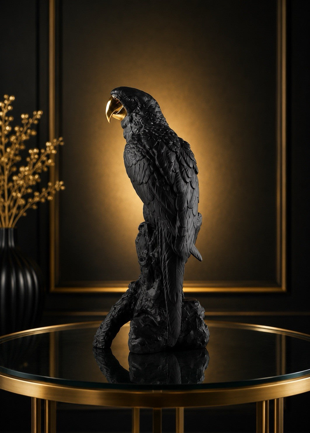 Lladro 01009577 Macaw Bird Black Gold Limited Edition Matte Gold Lustre. Mint!