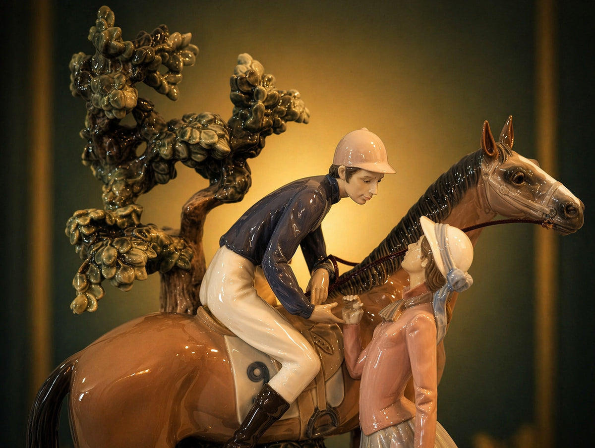 NIB! RETIRED. Lladro Figurine #5036 Jockey and Lass - Approximately 18"H x 14"W