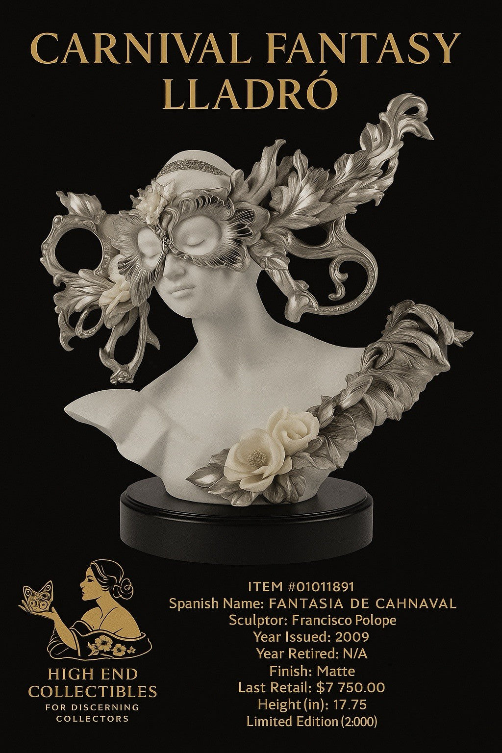 NIB! Lladro Carnival Fantasy Sculpture. Limited Edition. Silver Lustre 01011891