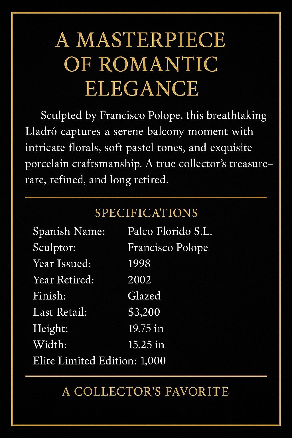 Lladró On the Balcony #01001826 | Limited Edition 1000 | Retired | NIB