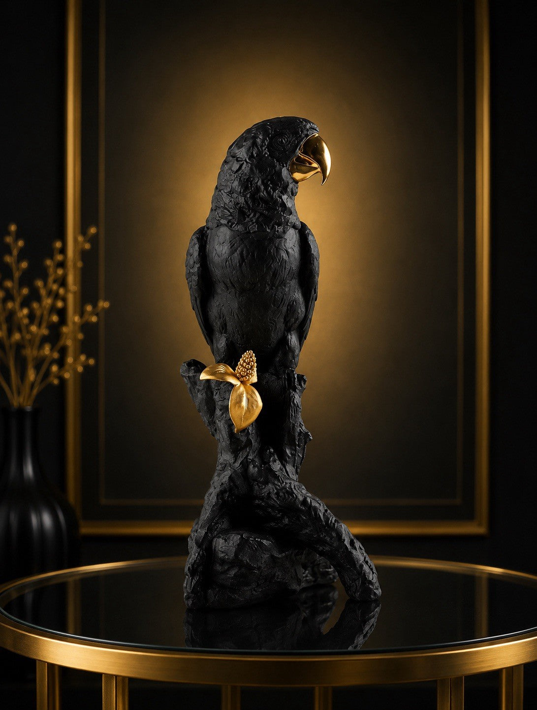 Lladro 01009577 Macaw Bird Black Gold Limited Edition Matte Gold Lustre. Mint!