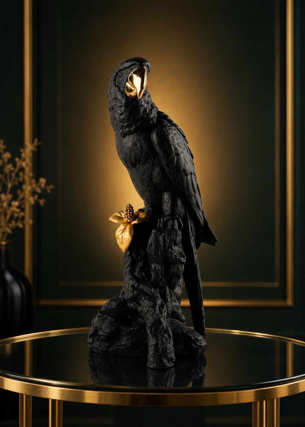 Lladro 01009577 Macaw Bird Black Gold Limited Edition Matte Gold Lustre. Mint!